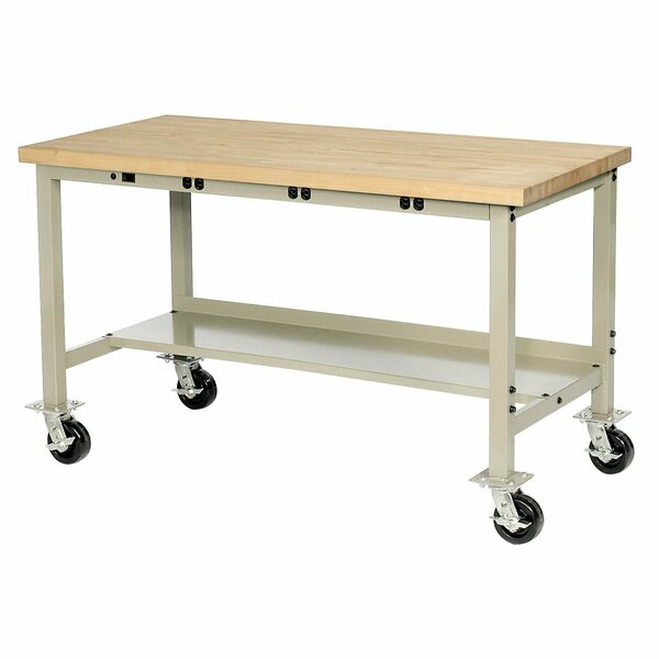 Global Industrial Mobile Workbench, 72 x 36in, w/Outlets, Maple Butcher Block Square Edge, Tan 253977BTN
